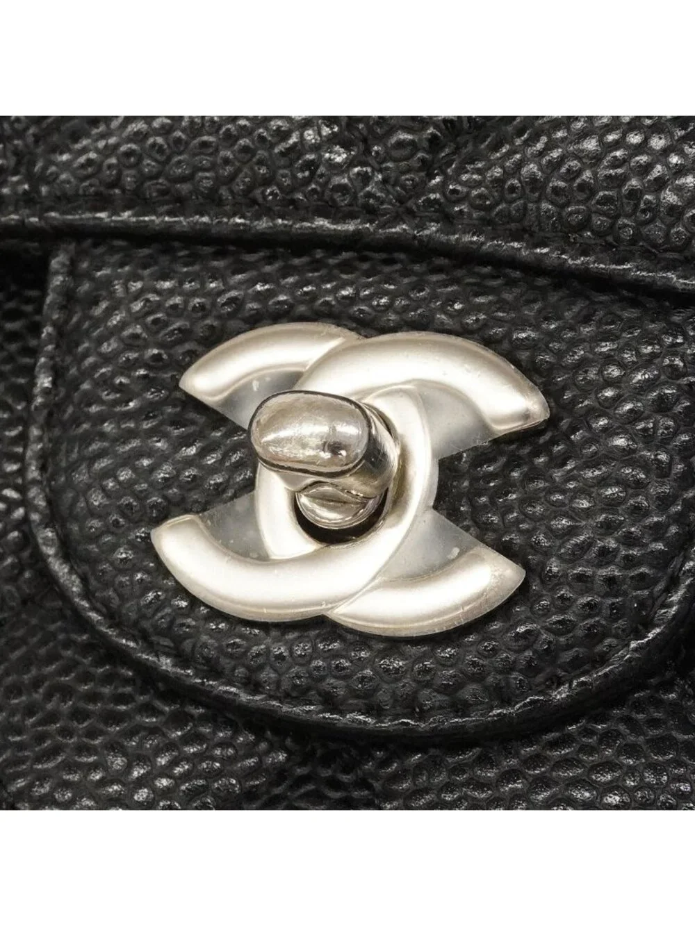 Chanel Shoulder Bag Quilted Caviar Leather Black Silver